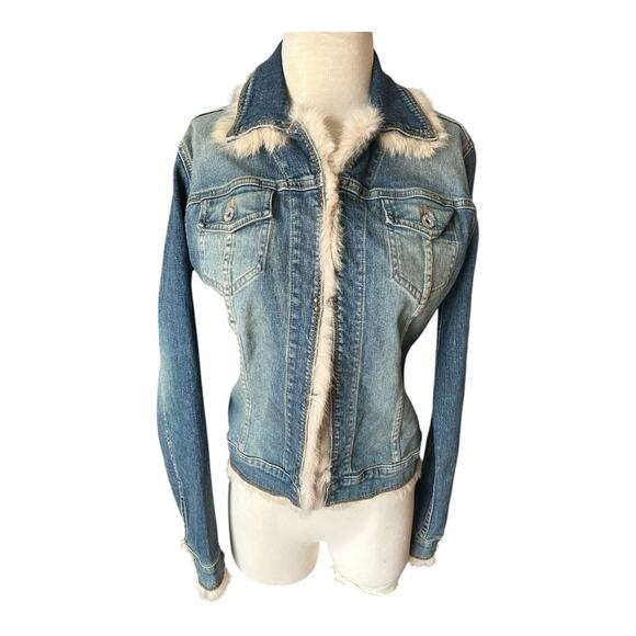 Allen B fur trimmed denim jacket Medium - Picture 1 of 8